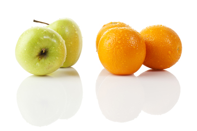 A picture of apples and oranges.