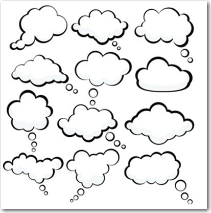 A dozen empty idea bubble captions